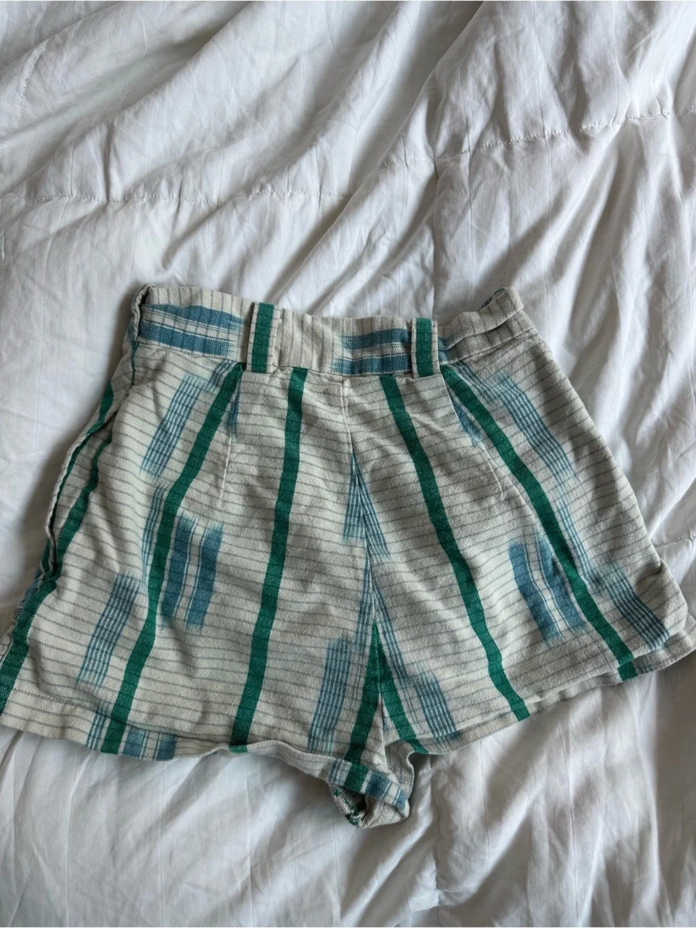Urban Outfitters Striped High-Waist Shorts - Teal & Blue